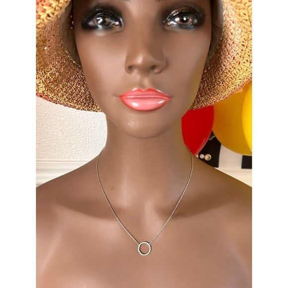 925 Silver Pave Cz Circle Necklace - Picture 7 of 7